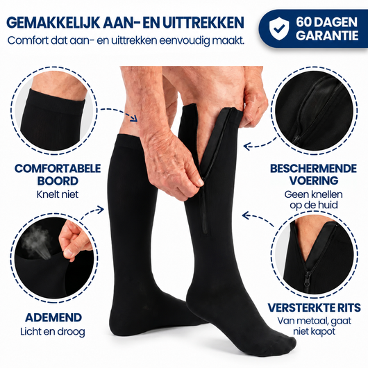 Compressiekousen met handige ritssluiting